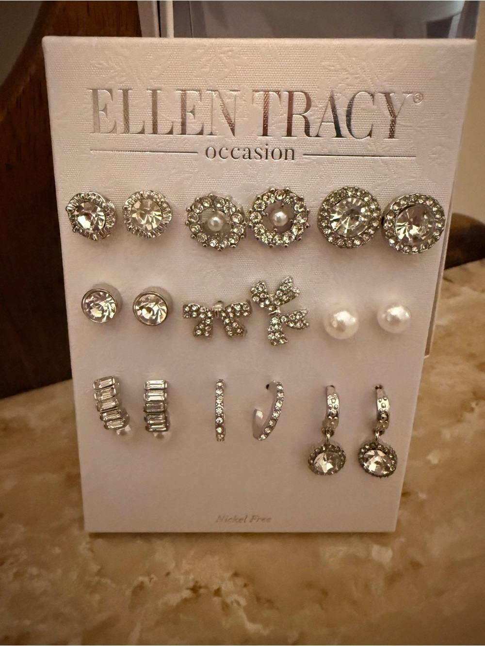 Ellen Tracy Silver Crystal & Pearl Mixed Earring Set